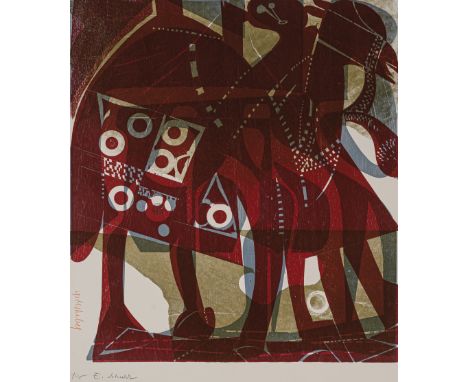 Grieshaber, HAPRot an der Rot, 1909 - Reutlingen, 1981Blattgröße: 57 x 49,5 cm; 52 x 47 cm, o. R."Kamel (Kamel mit Schabracke