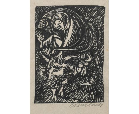 Barlach, ErnstWedel, 1870 - Rostock, 193812,5 x 9 cm, R."Die Hexe Baudo", 1923. Holzschnitt auf Japanpapier aus der Folge "Go