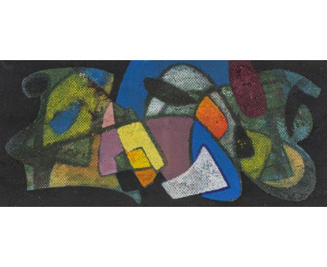 Imkamp, WilhelmMünster, 1906 - Stuttgart, 199010,5 x 23 cm, R."Blaue Mitte", 1960. Öl auf Leinwand, auf Karton aufgelegt. In 