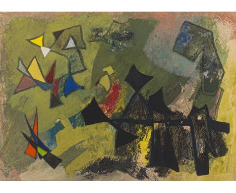 Imkamp, WilhelmMünster, 1906 - Stuttgart, 199034 x 47 cm, R.Komposition, 1959. Tempera auf Karton. Rückseitig auf einem alten