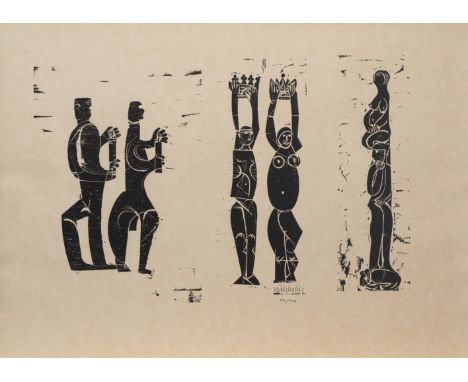Grieshaber, HAPRot an der Rot, 1909 - Reutlingen, 198134 x 50 cm, R."Zu Margarete Hannsmann: Schaumkraut", 1980. Holzschnitt 
