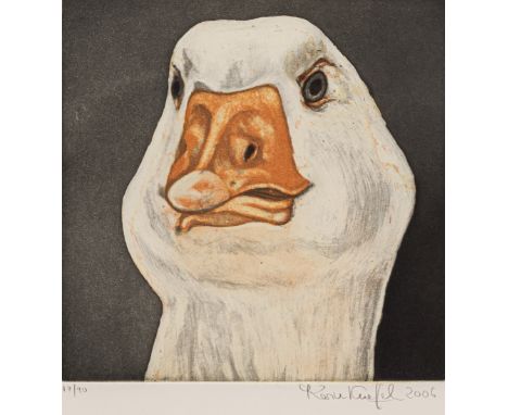 Kneffel, KarinMarl, geboren 1957Blattgröße: 38 x 36 cm; 20 x 20 cm, R."12 Tierköpfe", 2006. Folge von 12 Radierungen auf Bütt