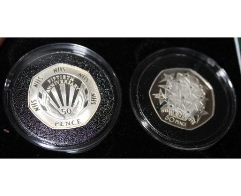 A ROYAL MINT 1998 SILVER PROOF 'EEC' 50 PENCE AND A 'NHS' 50 PENCE TWO COIN SET, with COA/Booklet, in original presentation c