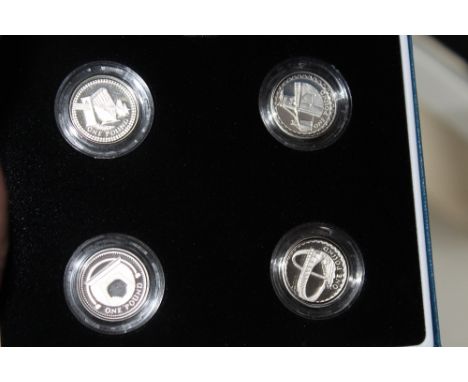 A ROYAL MINT 2004 PIEDFORT SILVER PROOF £1 FOUR COIN SET, with COA/Booklet,  in original presentation case