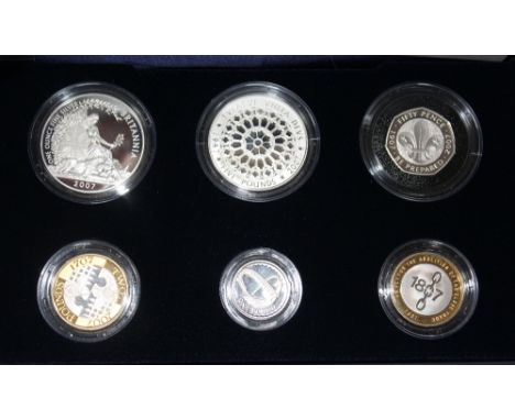 A ROYAL MINT FAMILY SILVER COLLECTION SIX COIN SET, comprising silver proof £5 (2), £2 (2), £1 &amp; 50 pence, with COA/Bookl