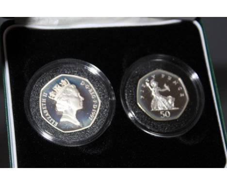 A ROYAL MINT 1997 UNITED KINGDOM SILVER PROOF 50 PENCE TWO COIN SET, with COA/Booklet, in original presentation case