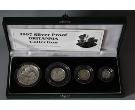 A ROYAL MINT 1997 BRITANNIA COLLECTION SILVER PROOF FOUR COIN SET, comprising £2, £1, 50 pence and 20 pence coins, with COA/B