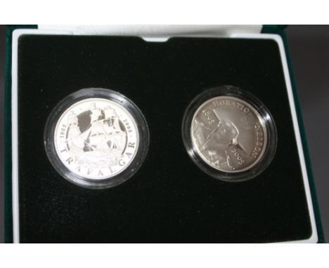 A ROYAL MINT 2005 '200TH ANNIVERSARY NELSON - TRAFALGAR' SILVER PROOF PIEDFORT TWO CROWN COIN SET, with COA/Booklet, in origi