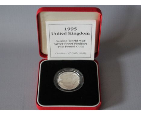 A ROYAL MINT 1995 'SECOND WORLD WAR' PIEDFORT SILVER PROOF £2, with COA/Booklet, in original presentation case