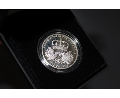 A ROYAL MINT 2010 PIEDFORT SILVER PROOF 'RESTORATION OF THE MONARCHY' £5 COIN, with COA/Booklet, in original presentation cas