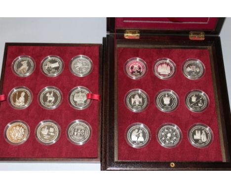 A ROYAL MINT QUEEN ELIZABETH II 40TH ANNIVERSARY CORONATION SILVER PROOF CROWN COLLECTION - EIGHTEEN COIN SET, No 0651 with C