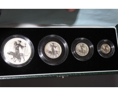 A ROYAL MINT 2001 SILVER PROOF BRITANNIA COLLECTION FOUR COIN SET, comprising £2, £1, 50 pence and 20 pence, with COA/Booklet