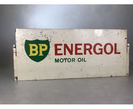 BP Energol Motor Oil double sided vintage advertising sign, approx 60cm x 25cm (A/F)