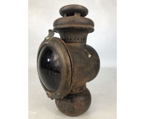 Original railway lamp with red glass lens