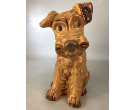 Vintage Sylvac ceramic glazed terrier dog. Stamped Sylvac. approx 28cm tall (A/F)