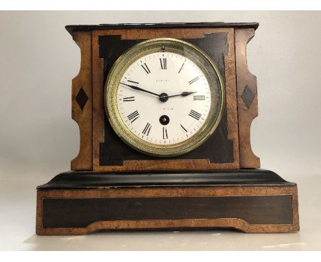 19th Century French mantel clock with enamel dial, in working order, approx 21cm in height
