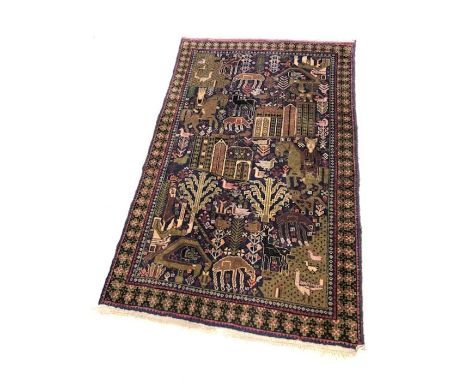 Small oriental wool carpet, approx 150cm x 89cm