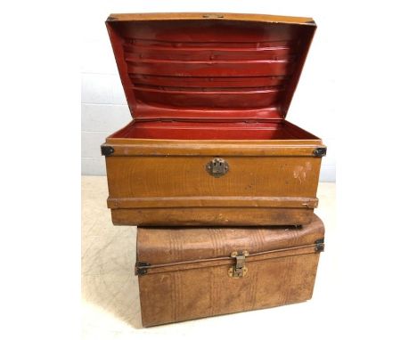 Two vintage metal trunks