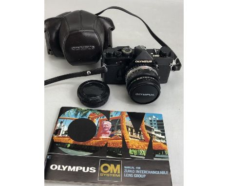 Olympus black OM-1 camera with 50mm F/1.8 Zuiko with case