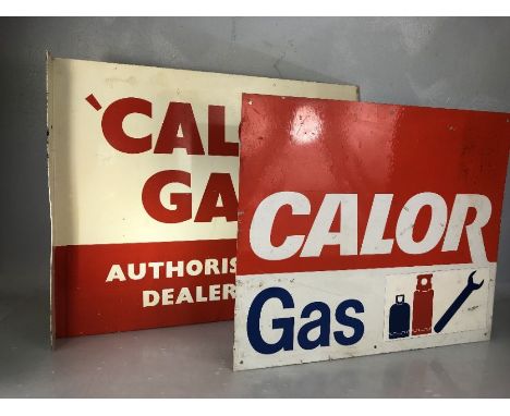 'Calor Gas Authorised Dealer' vintage double-sided metal advertising sign, approx 57cm x 46cm along with a further 'Calor Gas