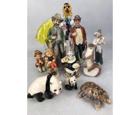 Collection of ceramic and glass figurines to include Hummel, Wade, Murano etc (approx 12 pieces)