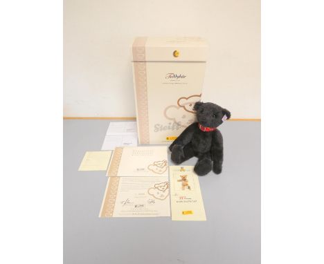 Steiff. Black teddy bear, 2004, white tag 038150, produced exclusively for UK and Ireland, black alpaca mohair, with tilt gro