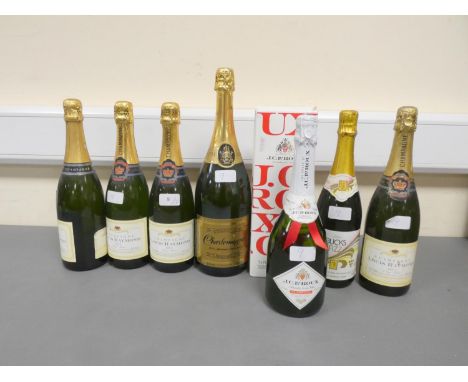 Four bottles of Louis Raymond Brut Champagne, 75cl, 12% vol, with Charlemagne premium Demi Sec, 1.5 Litre, 5.5% vol, J.C. Le 
