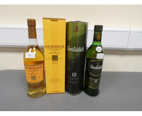 Glenmorangie Highland Single Malt Scotch Whisky, 70cl, 40% vol, with Glenfiddich 12 years old single malt scotch whisky, 70cl