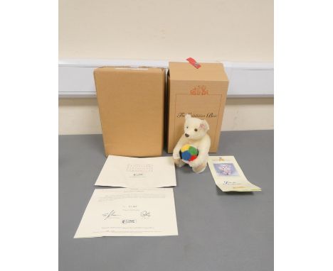 Steiff. Teddy Bear With Ball Exhibition Bear, 2003, white tag 661273, produced exclusively for the UK 2003 Spring Trade Fair,
