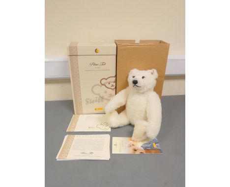 Steiff. Polar Ted, 2005, white tag 661747, produced exclusively for UK and Ireland in white mohair with growler. Complete wit