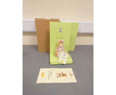 Steiff. Hunca Munca, 2004, white tag 354304, in beige alpaca with dress, dustpan and brush. Complete with swing certificate a