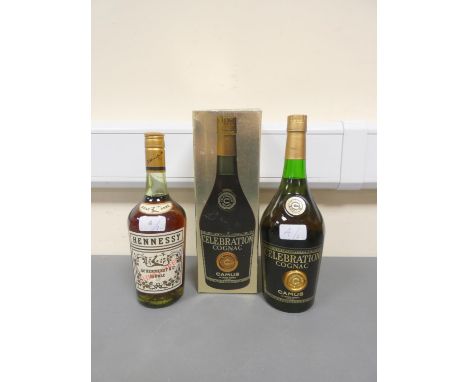 Hennessy Cognac, 70cl, 40%, with Camus Celebration Cognac, 1 Litre, 40% vol, boxed. (2) 