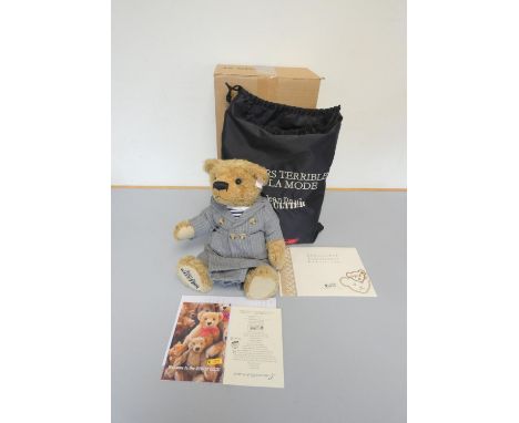 Steiff. Jean Paul Gaultier "L'ours Terrible de la Mode" teddy bear, 2005, white tag 661723, in blonde mohair. The bear wearin