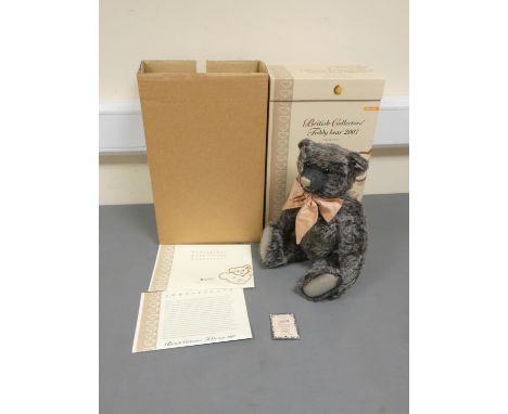Steiff. Old Black Bear, 2007, white tag 662508, produced exclusively for UK and Ireland in grey tipped mohair with growler. C