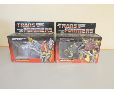 Transformers. Two boxed vintage 1980s (1984) Hasbro Transformers figures to Dinobot Bombardier Swoop and Dinobot Desert Warri