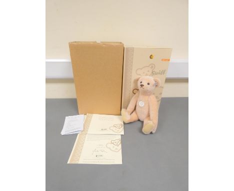 Steiff. 1908 Replica Teddy, 2007, white tag 408557, in faded pink mohair, with growler. Complete with certificate and box, 13