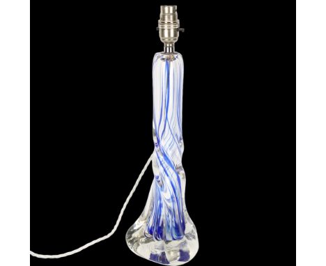 Strathearn Glass, Scotland, a clear a blue glass twisted lamp base, with makers mark to base, height of base 33cmGood conditi