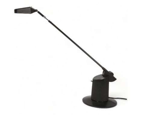 A Dutch Postmodern halogen adjustable desk-lamp, black plastic and aluminium, extended height 70cmGood condition, some signs 