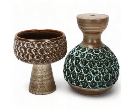 FRATELLI FANCIULLACCI, Italy, a mid-century ceramic lamp base and pedestal bowl/bon bon dish, makers marks to base, tallest 2