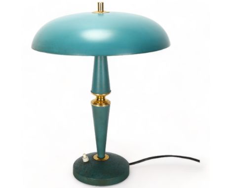 LOUIS KALFF for Philips, a 1950s' turquoise table lamp, height 37cmDiscolouration and pitting to surfaces, particularly on ba