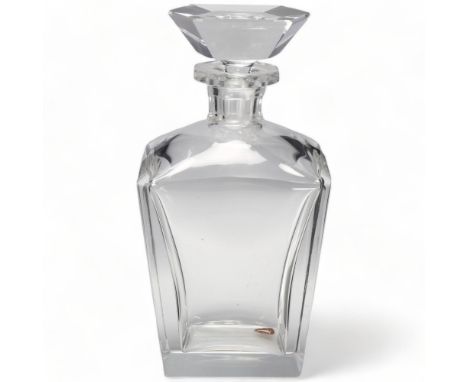 EDWARD HALD for Orrefors, a 1940s' designed square sectioned tapered decanter, egraved makers mark to base, with loose label,