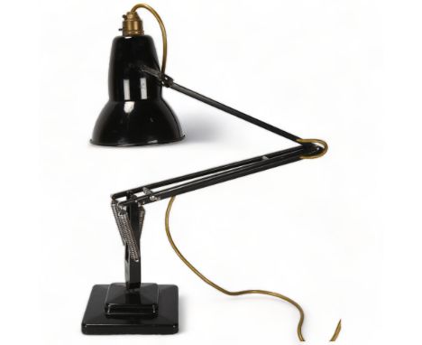 A Herbert Terry Anglepoise lamp, black paintwork, original two-step base, makers stamp, approx height 85cmSome paint chips an