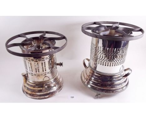 A silver plated professional flambe lamp with spirit burner and a similar one for gas canister