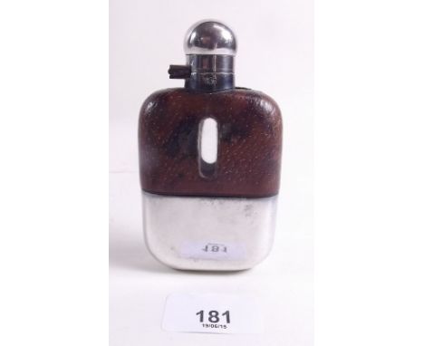 A James Dixon silver plated and leather small hip flask 