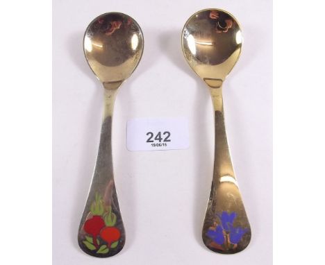Two Georg Jenson silver gilt and enamel Year spoons, 1990 and 1996