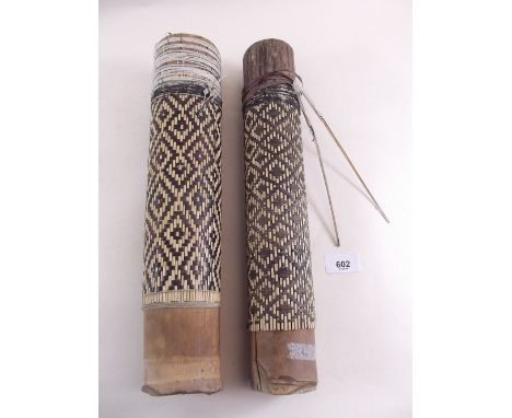 Two early 20th century African arrow quivers with woven decoration