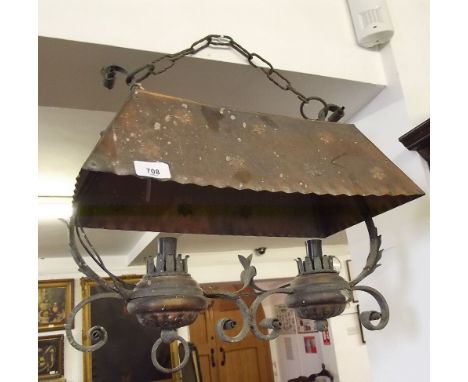 An Arts and Crafts copper twin light fitting 