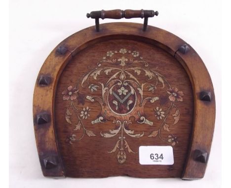 A Victorian oak crumb tray with mother of pearl inlay 