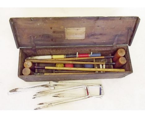 A vintage croquet set in wooden box 