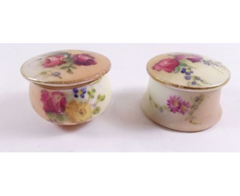 Two Royal Worcester ivory blush miniature boxes painted flowers, date codes 1913 and 1920